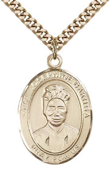 14KT GOLD FILLED ST JOSEPHINE BAKHITA PENDANT WITH CHAIN - 1" x 3/4"