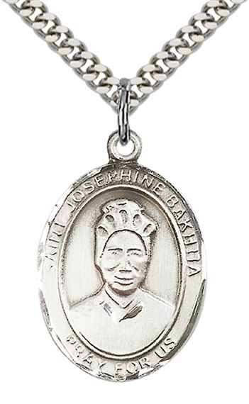 STERLING SILVER ST JOSEPHINE BAKHITA PENDANT WITH CHAIN - 1" x 3/4"