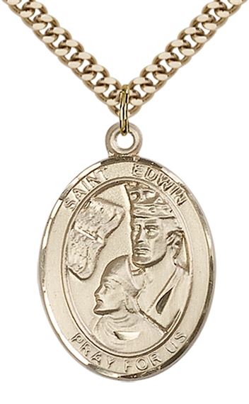 14KT GOLD FILLED ST EDWIN PENDANT WITH CHAIN - 1" x 3/4"