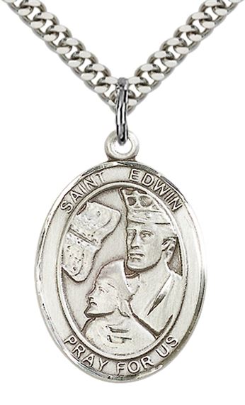 STERLING SILVER ST EDWIN PENDANT WITH CHAIN - 1" x 3/4"