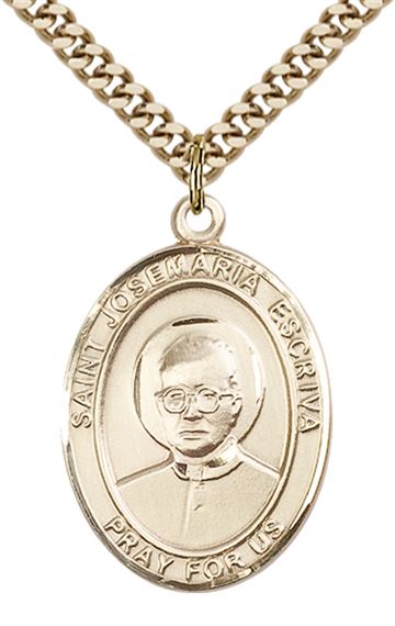 14KT GOLD FILLED ST JOSEMARIA ESCRIVA PENDANT WITH CHAIN - 1" x 3/4"