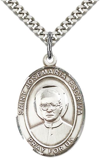 STERLING SILVER ST JOSEMARIA ESCRIVA PENDANT WITH CHAIN - 1" x 3/4"