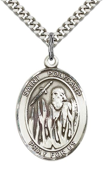 STERLING SILVER ST POLYCARP OF SMYRNA PENDANT WITH CHAIN - 1" x 3/4"
