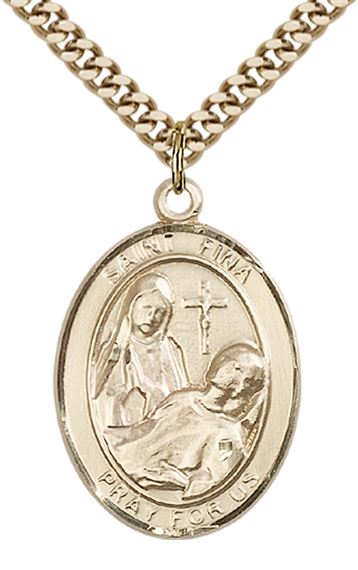 14KT GOLD FILLED ST FINA PENDANT WITH CHAIN - 1" x 3/4"
