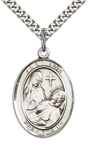 STERLING SILVER ST FINA PENDANT WITH CHAIN - 1" x 3/4"