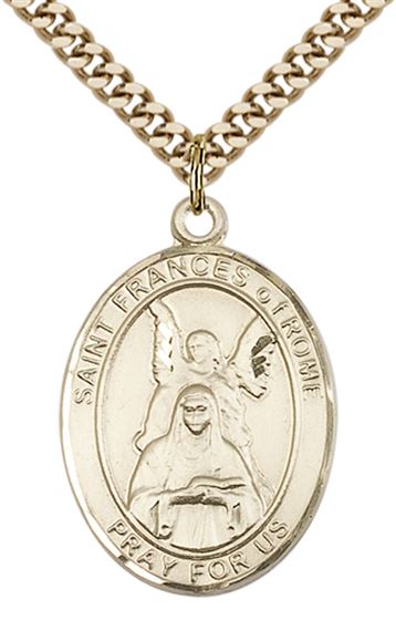14KT GOLD FILLED ST FRANCES OF ROME PENDANT WITH CHAIN - 1" x 3/4"