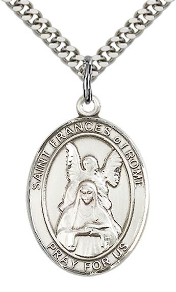 STERLING SILVER ST FRANCES OF ROME PENDANT WITH CHAIN - 1" x 3/4"