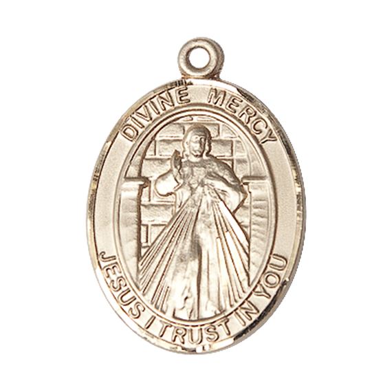 14KT GOLD DIVINE MERCY MEDAL - 1" x 3/4"