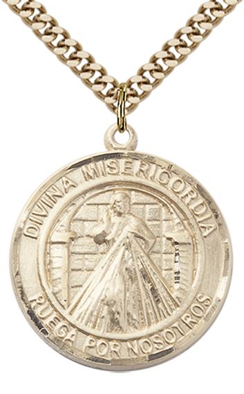 GOLD FILLED DIVINA MISERICORDIA PENDANT ON A CHAIN - 1" x 7/8"