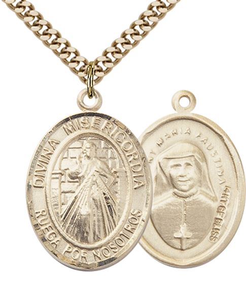 GOLD FILLED DIVINA MISERICORDIA PENDANT ON A CHAIN - 1" x 3/4"