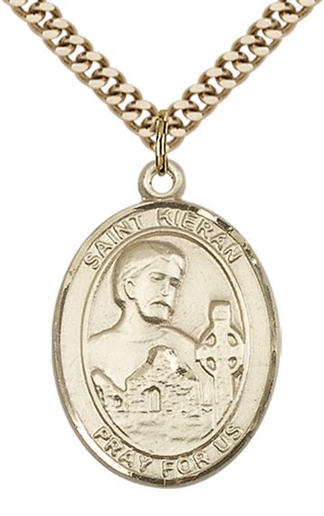 14KT GOLD FILLED ST KIERAN PENDANT WITH CHAIN - 1" x 3/4"