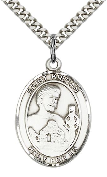 STERLING SILVER ST KIERAN PENDANT WITH CHAIN - 1" x 3/4"