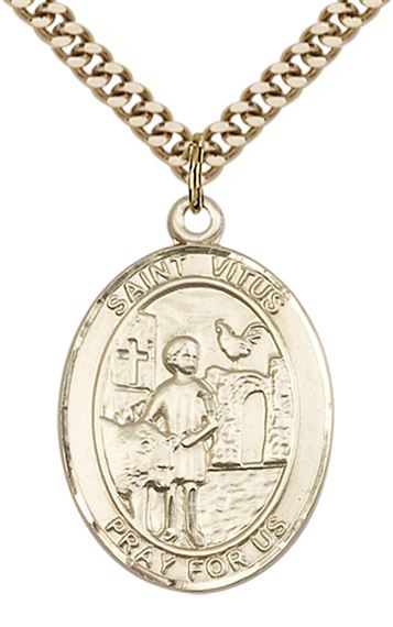 14KT GOLD FILLED ST VITUS PENDANT WITH CHAIN - 1" x 3/4"
