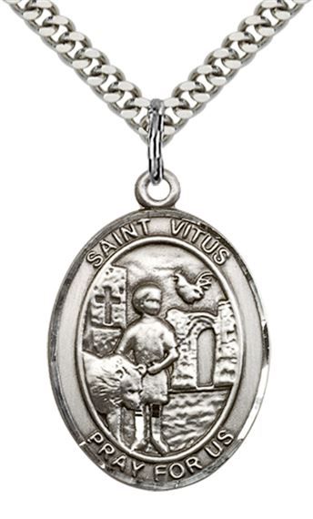 STERLING SILVER ST VITUS PENDANT WITH CHAIN - 1" x 3/4"