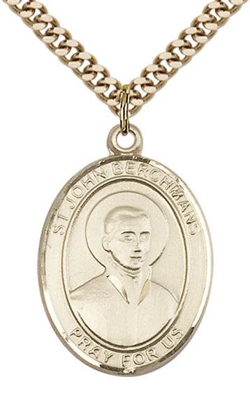 14KT GOLD FILLED ST JOHN BERCHMANS PENDANT WITH CHAIN - 1" x 3/4"
