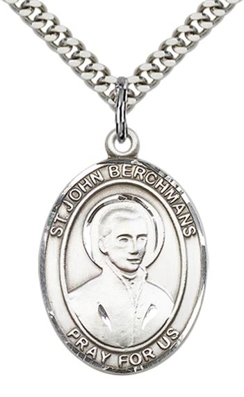 STERLING SILVER ST JOHN BERCHMANS PENDANT WITH CHAIN - 1" x 3/4"