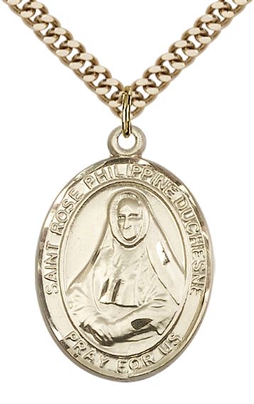 14KT GOLD FILLED ST ROSE PHILIPPINE PENDANT WITH CHAIN - 1" x 3/4"