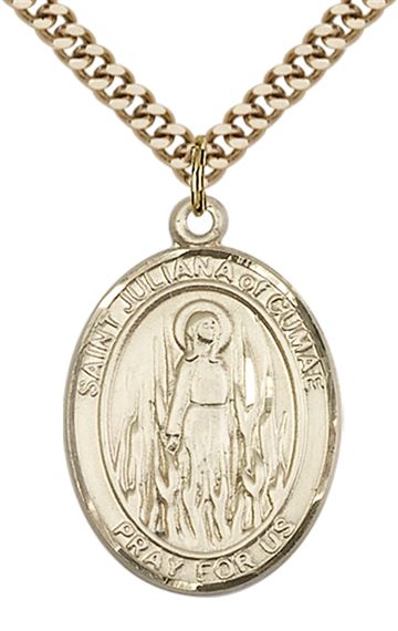 14KT GOLD FILLED ST JULIANA PENDANT WITH CHAIN - 1" x 3/4"