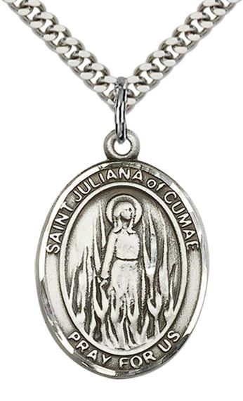 STERLING SILVER ST JULIANA PENDANT WITH CHAIN - 1" x 3/4"