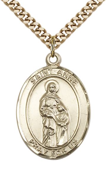 14KT GOLD FILLED ST ANNE PENDANT WITH CHAIN - 1" x 3/4"