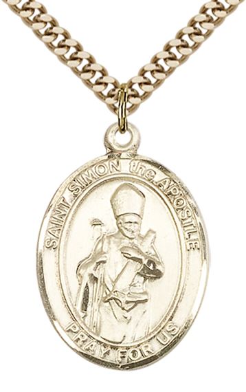 14KT GOLD FILLED ST SIMON PENDANT WITH CHAIN - 1" x 3/4"
