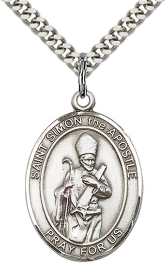 STERLING SILVER ST SIMON PENDANT WITH CHAIN - 1" x 3/4"