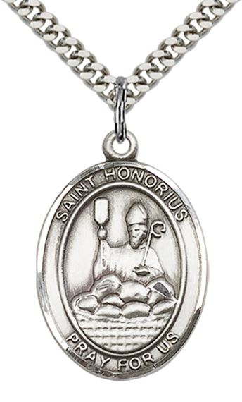 STERLING SILVER ST HONORIUS PENDANT WITH CHAIN - 1" x 3/4"