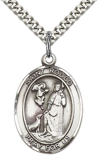 STERLING SILVER ST ROCCO PENDANT WITH CHAIN - 1" x 3/4"