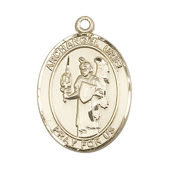 14KT GOLD ST URIEL THE ARCHANGEL MEDAL - 1" x 3/4"
