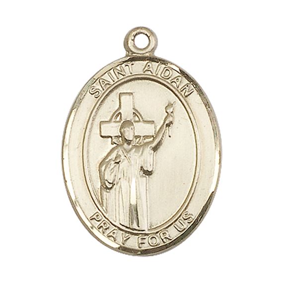 14KT GOLD ST AIDAN OF LINDESFARNE MEDAL - 1" x 3/4"