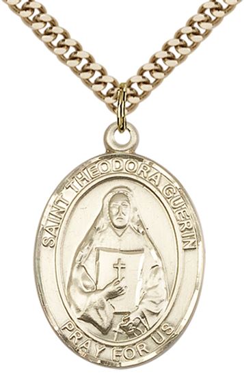 14KT GOLD FILLED ST THEODORA PENDANT WITH CHAIN - 1" x 3/4"