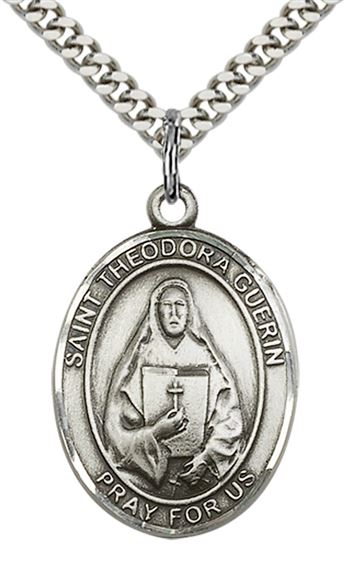 STERLING SILVER ST THEODORA PENDANT WITH CHAIN - 1" x 3/4"