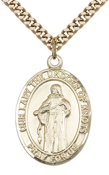14KT GOLD FILLED OUR LADY OF KNOTS PENDANT WITH CHAIN - 1" x 3/4"