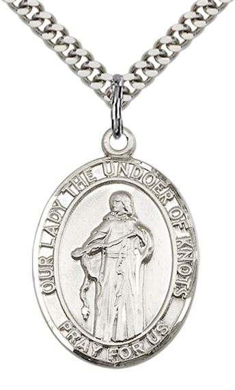 STERLING SILVER OUR LADY OF KNOTS PENDANT WITH CHAIN - 1" x 3/4"