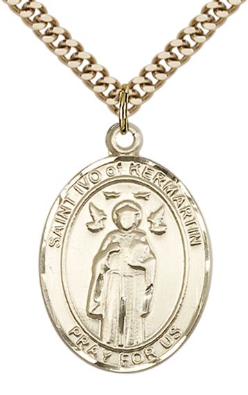14KT GOLD FILLED ST IVO PENDANT WITH CHAIN - 1" x 3/4"