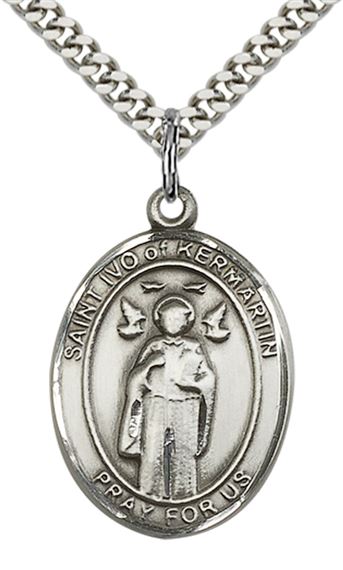 STERLING SILVER ST IVO PENDANT WITH CHAIN - 1" x 3/4"