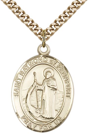 14KT GOLD FILLED ST RAYMOND OF PENAFORT PENDANT WITH CHAIN - 1" x 3/4"