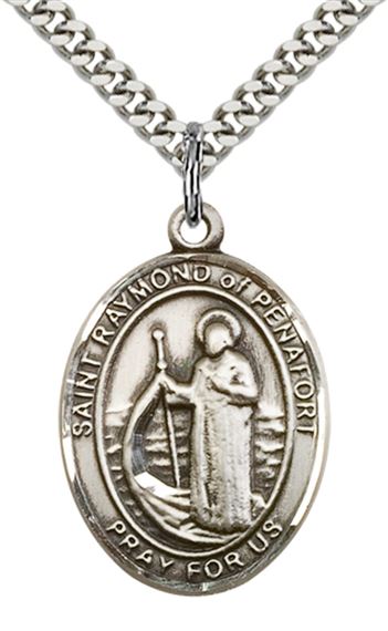 STERLING SILVER ST RAYMOND OF PENAFORT PENDANT WITH CHAIN - 1" x 3/4"