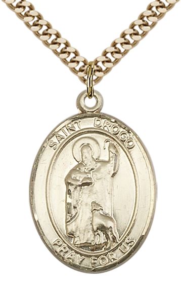 14KT GOLD FILLED ST DROGO PENDANT WITH CHAIN - 1" x 3/4"