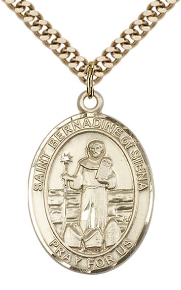 14KT GOLD FILLED ST BERNADINE OF SIENNA PENDANT WITH CHAIN - 1" x 3/4"