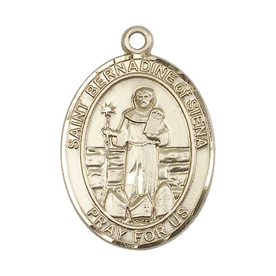 14KT GOLD ST BERNADINE OF SIENNA MEDAL - 1" x 3/4"