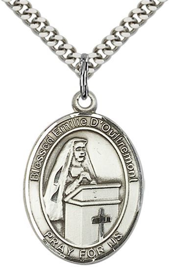 STERLING SILVER BLESSED EMILEE DOULTREMONT PENDANT WITH CHAIN - 1" x 3/4"