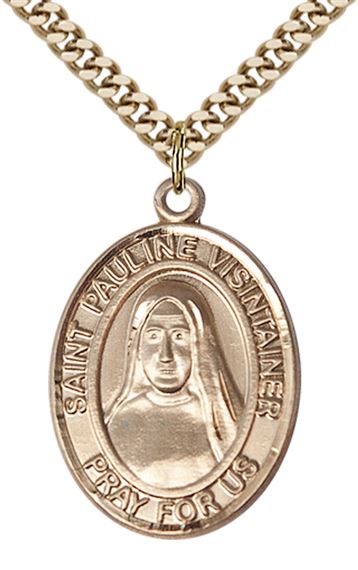 14KT GOLD FILLED ST PAULINE VISINTAINER PENDANT WITH CHAIN - 1" x 3/4"
