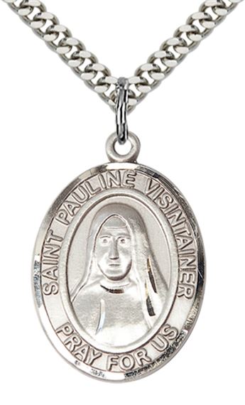 STERLING SILVER ST PAULINE VISINTAINER PENDANT WITH CHAIN - 1" x 3/4"