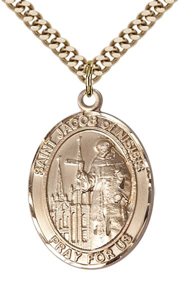 14KT GOLD FILLED ST JACOB OF NISIBIS PENDANT WITH CHAIN - 1" x 3/4"