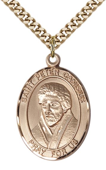 14KT GOLD FILLED ST PETER CANISIUS PENDANT WITH CHAIN - 1" x 3/4"