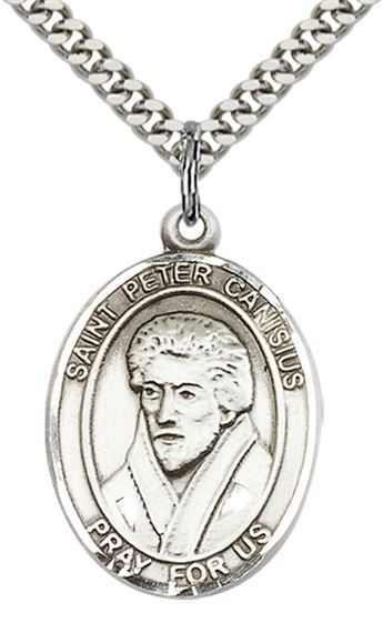 STERLING SILVER ST PETER CANISIUS PENDANT WITH CHAIN - 1" x 3/4"