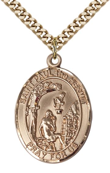 14KT GOLD FILLED PAUL THE HERMIT PENDANT WITH CHAIN - 1" x 3/4"