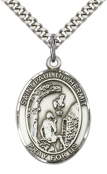 STERLING SILVER PAUL THE HERMIT PENDANT WITH CHAIN - 1" x 3/4"