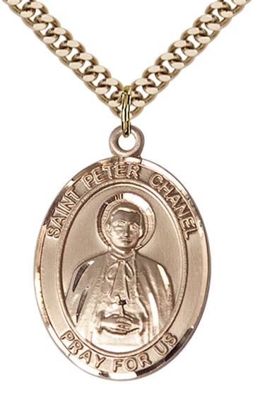 14KT GOLD FILLED ST PETER CHANEL PENDANT WITH CHAIN - 1" x 3/4"